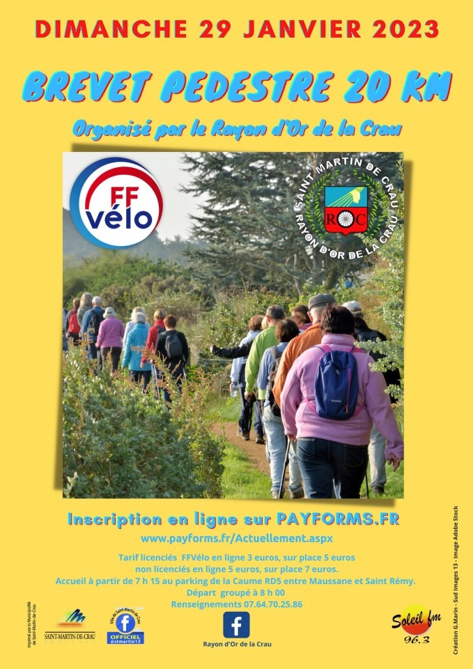 BREVET PÉDESTRE DE 20 KM DANS LES ALPILLES DIMANCHE 29 JANVIER 2023